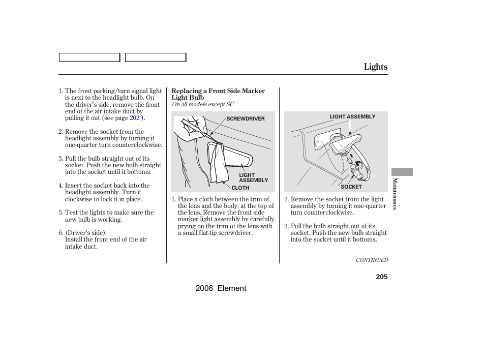 Lights | HONDA 2008 Element User Manual | Page 209 / 281