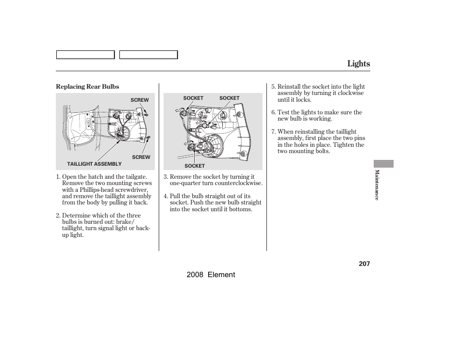 Lights | HONDA 2008 Element User Manual | Page 211 / 281