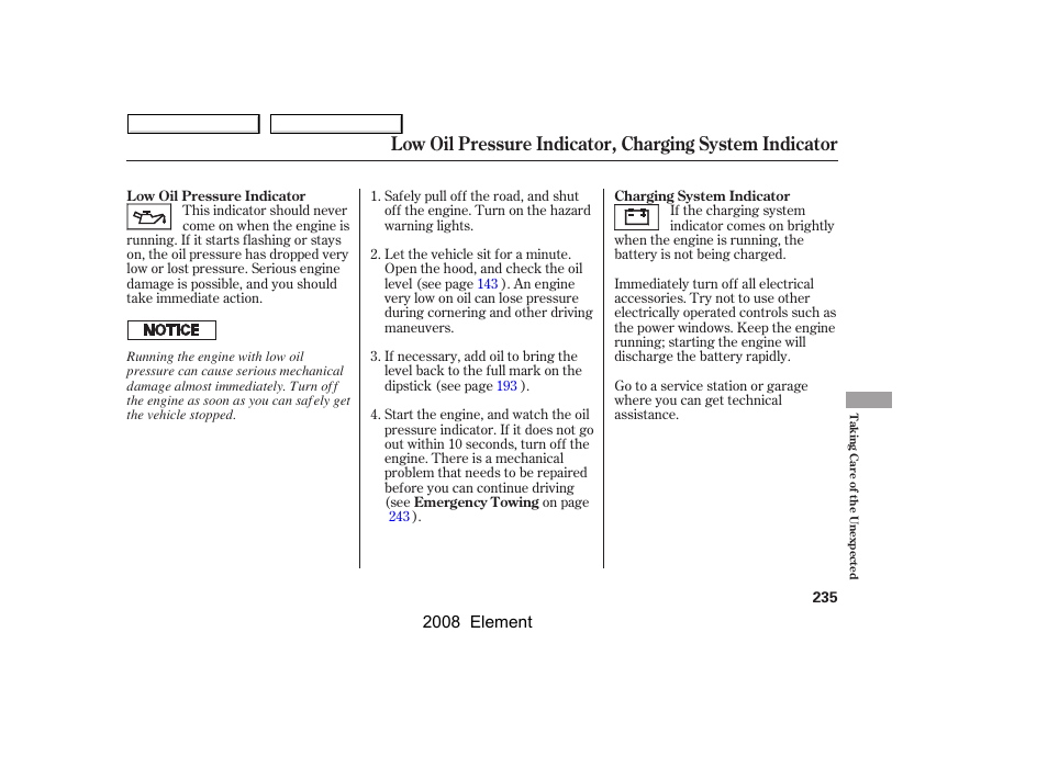 2008 element | HONDA 2008 Element User Manual | Page 239 / 281