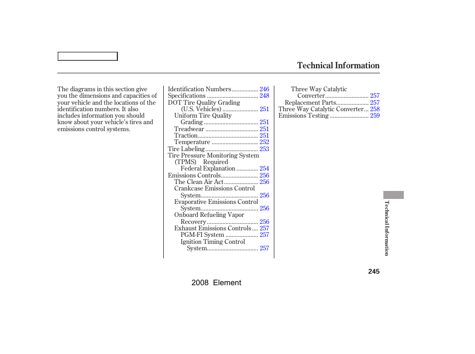 Technical information | HONDA 2008 Element User Manual | Page 249 / 281