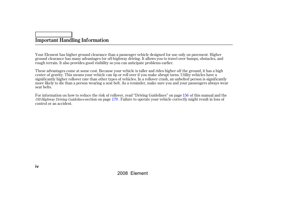 Important handling information | HONDA 2008 Element User Manual | Page 4 / 281