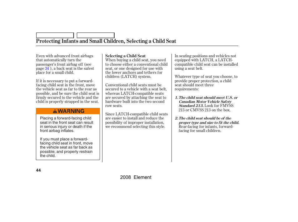 HONDA 2008 Element User Manual | Page 48 / 281