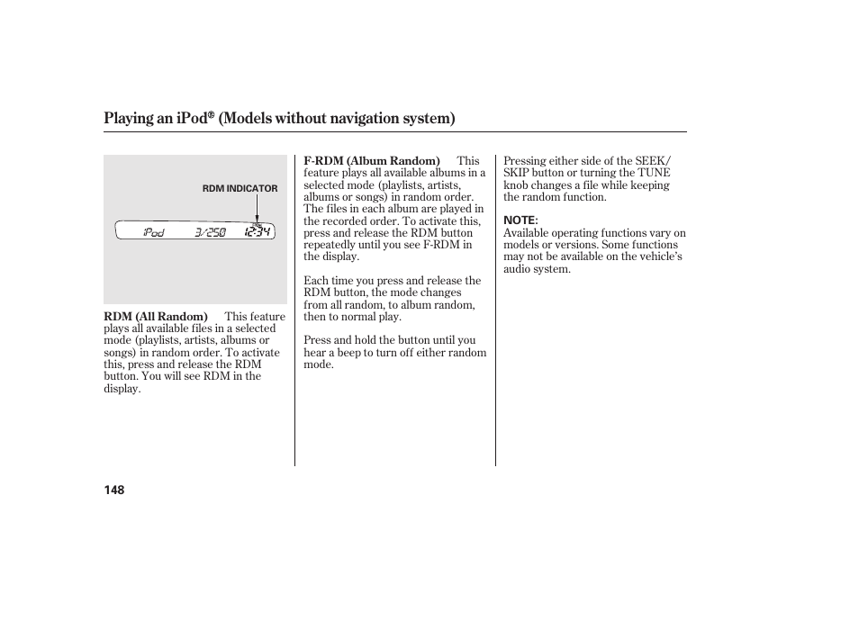 Playing an ipod (models without navigation system) | HONDA 2011 Civic Coupe User Manual | Page 154 / 402