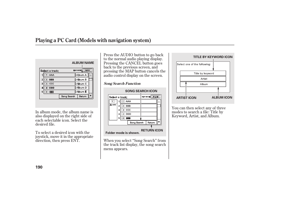 Playing a pc card (models with navigation system) | HONDA 2011 Civic Coupe User Manual | Page 196 / 402