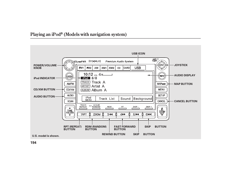 Playing an ipod (models with navigation system) | HONDA 2011 Civic Coupe User Manual | Page 200 / 402