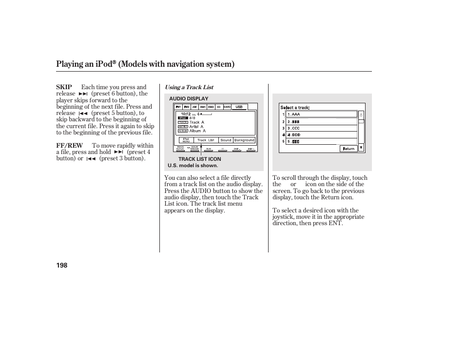 Playing an ipod (models with navigation system) | HONDA 2011 Civic Coupe User Manual | Page 204 / 402