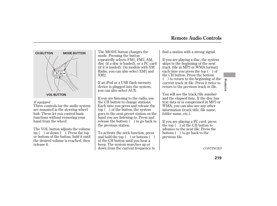 Remote audio controls | HONDA 2011 Civic Coupe User Manual | Page 225 / 402