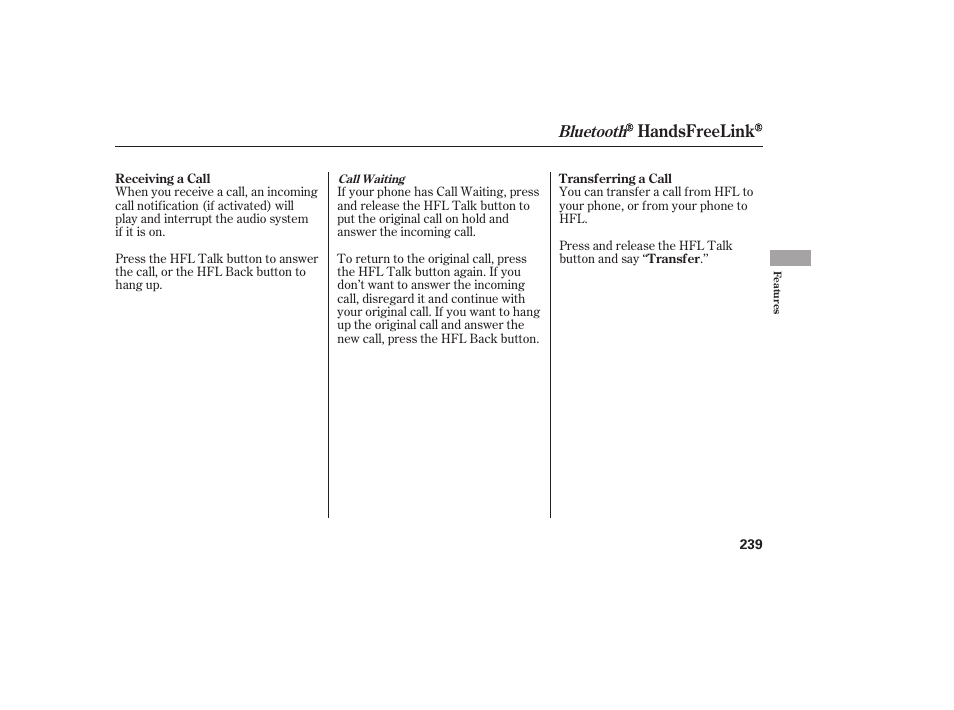 Handsfreelink, Bluetooth | HONDA 2011 Civic Coupe User Manual | Page 245 / 402