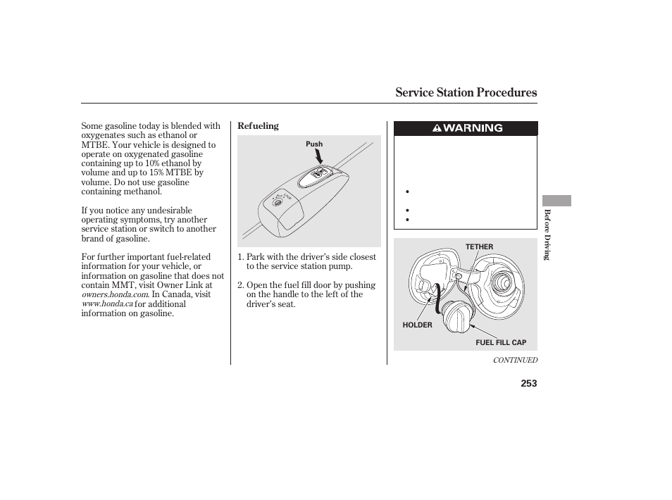Service station procedures | HONDA 2011 Civic Coupe User Manual | Page 259 / 402