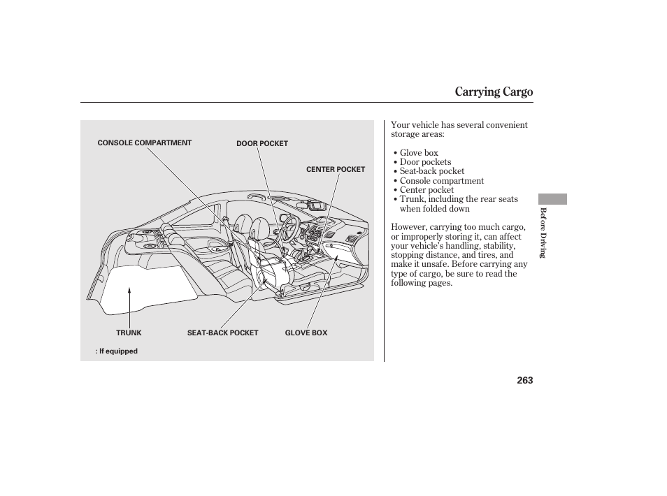 Carrying cargo | HONDA 2011 Civic Coupe User Manual | Page 269 / 402