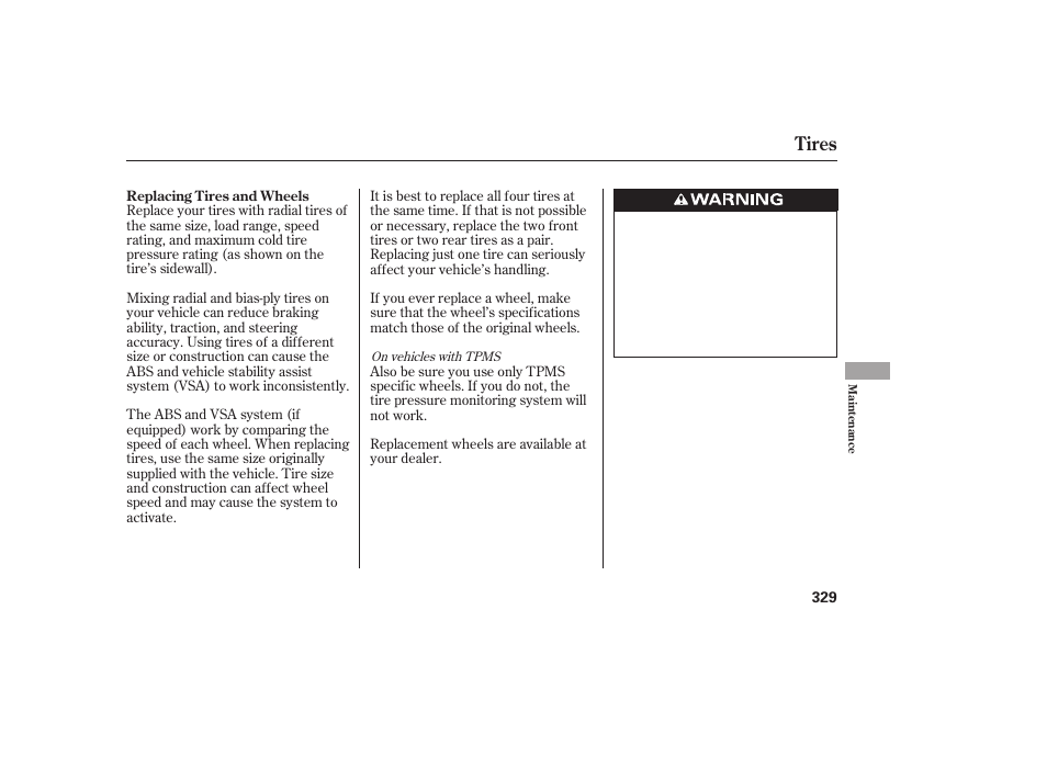 Tires | HONDA 2011 Civic Coupe User Manual | Page 335 / 402