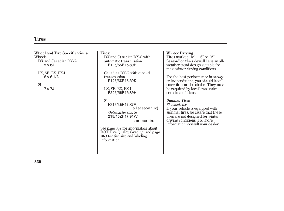 Tires | HONDA 2011 Civic Coupe User Manual | Page 336 / 402