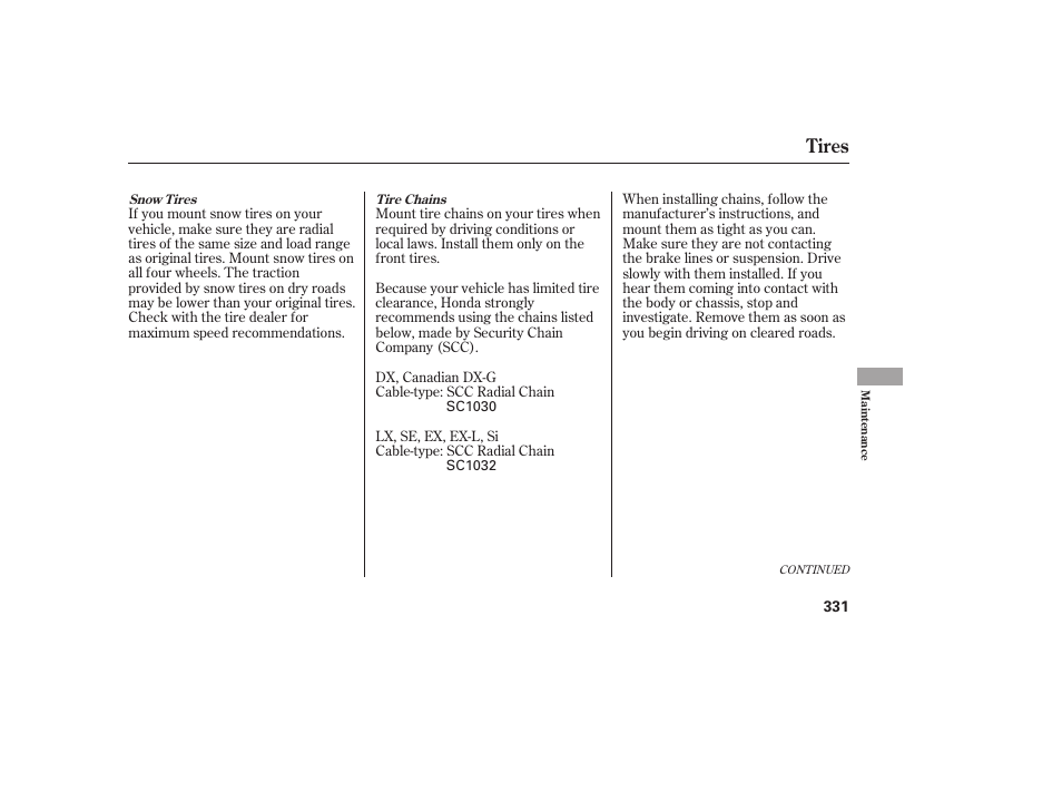 Tires | HONDA 2011 Civic Coupe User Manual | Page 337 / 402