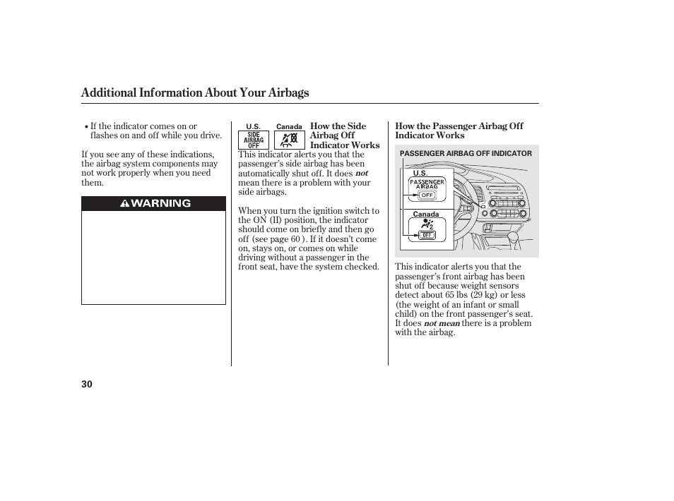 Additional information about your airbags | HONDA 2011 Civic Coupe User Manual | Page 36 / 402