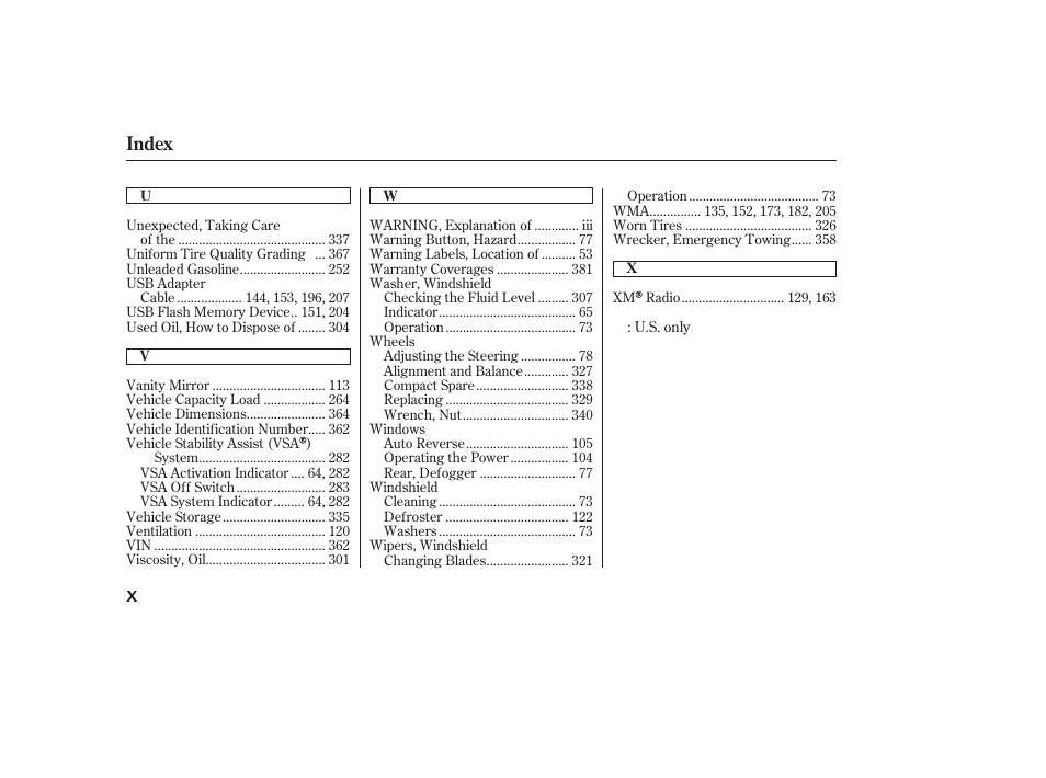 Index | HONDA 2011 Civic Coupe User Manual | Page 400 / 402