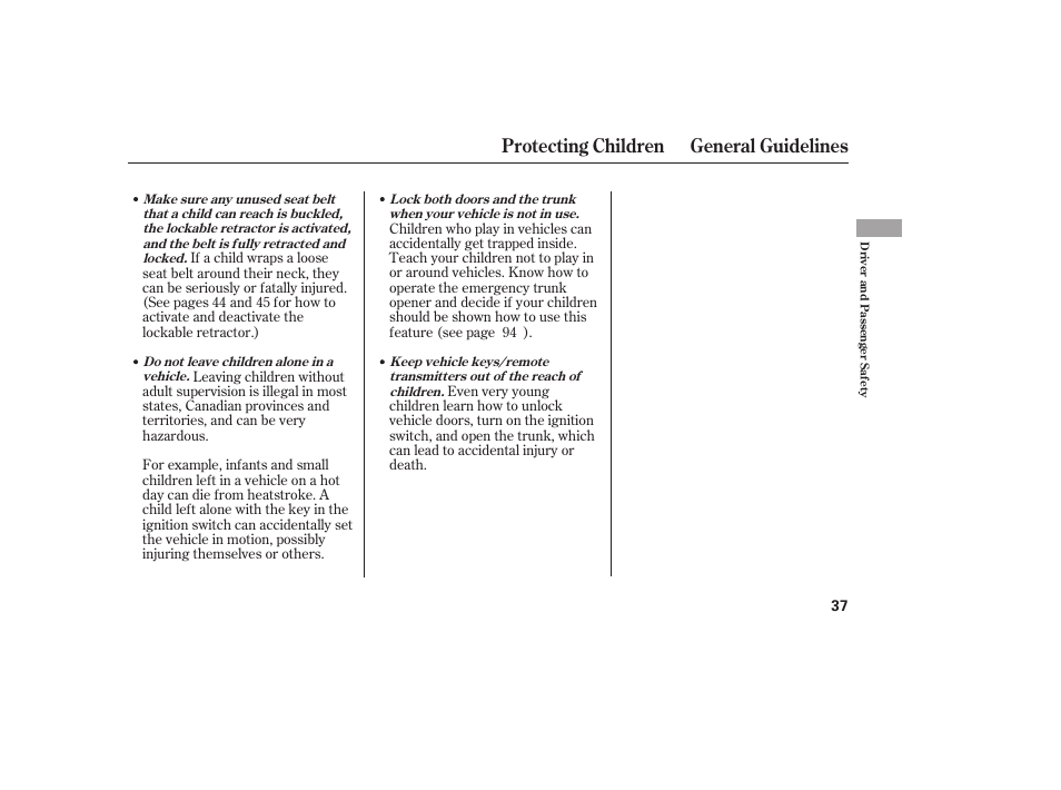 Protecting children general guidelines | HONDA 2011 Civic Coupe User Manual | Page 43 / 402