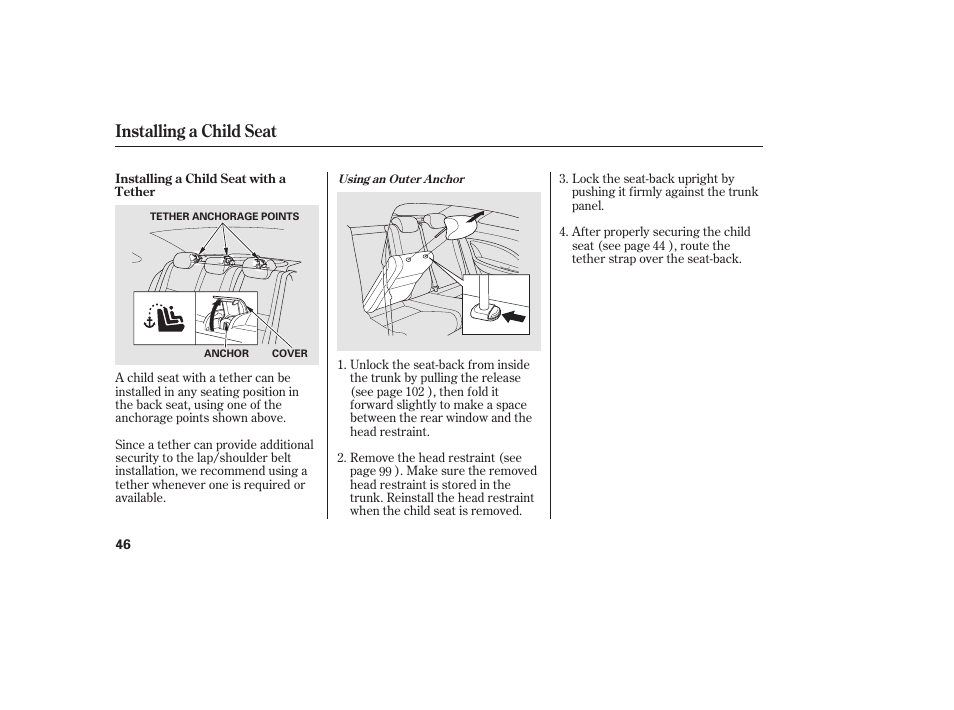 Installing a child seat | HONDA 2011 Civic Coupe User Manual | Page 52 / 402