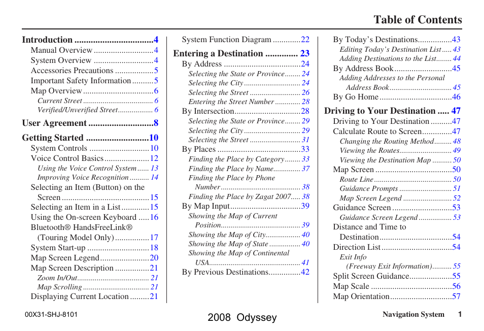 HONDA 2008 Odyssey Navigation User Manual | 148 pages
