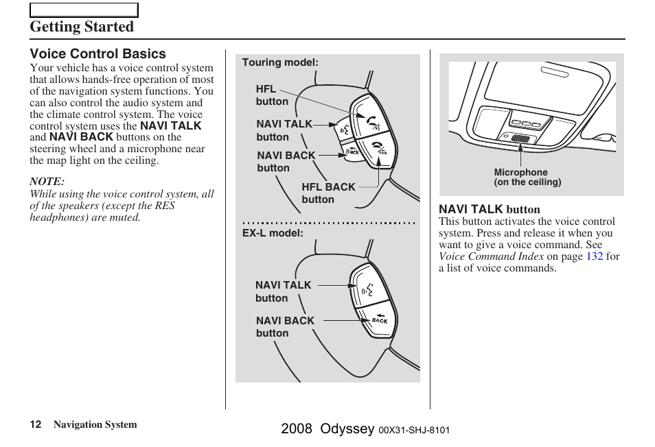 Getting started, 2008 odyssey | HONDA 2008 Odyssey Navigation User Manual | Page 12 / 148