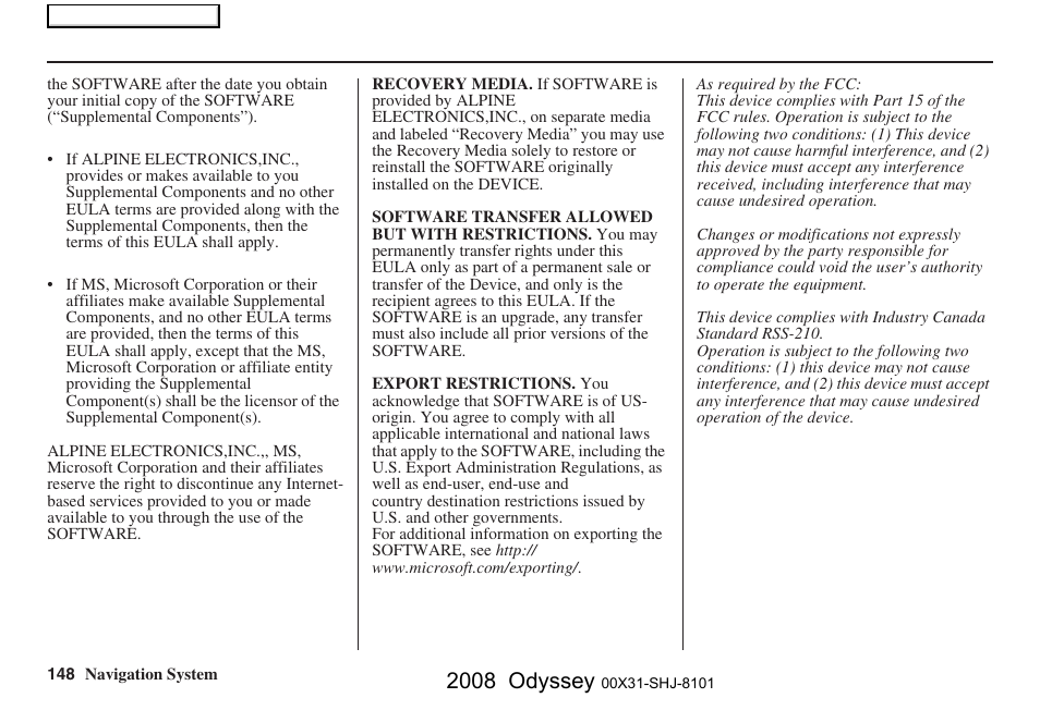 2008 odyssey | HONDA 2008 Odyssey Navigation User Manual | Page 148 / 148
