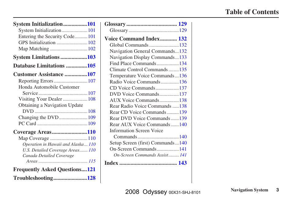HONDA 2008 Odyssey Navigation User Manual | Page 3 / 148