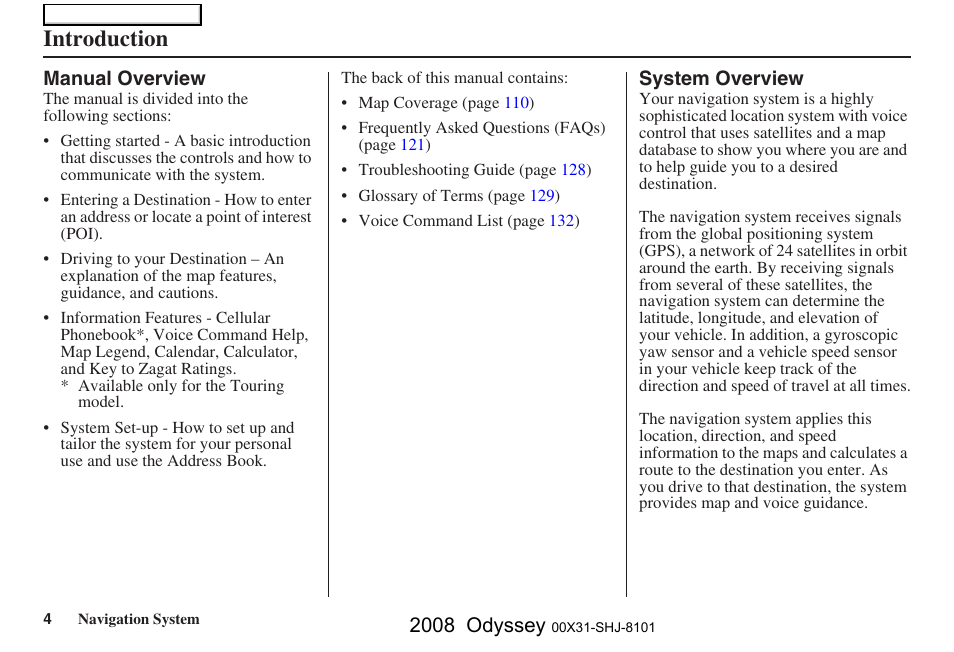Introduction, 2008 odyssey | HONDA 2008 Odyssey Navigation User Manual | Page 4 / 148