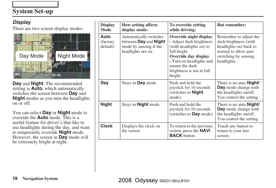 System set-up, 2008 odyssey | HONDA 2008 Odyssey Navigation User Manual | Page 78 / 148