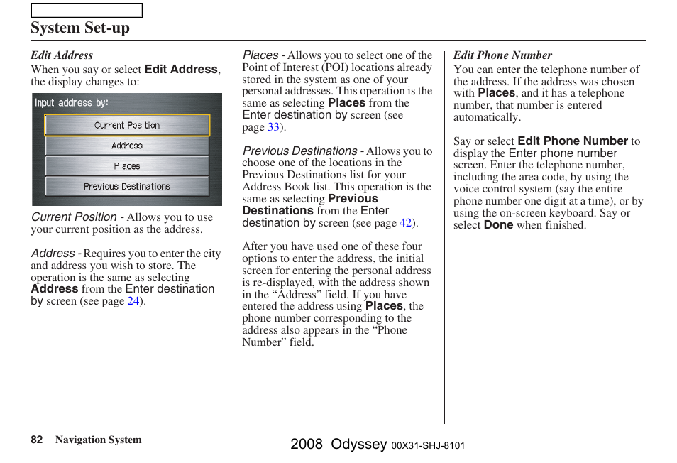 System set-up, 2008 odyssey | HONDA 2008 Odyssey Navigation User Manual | Page 82 / 148