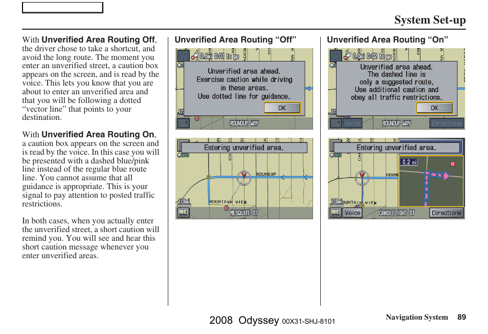 System set-up, 2008 odyssey | HONDA 2008 Odyssey Navigation User Manual | Page 89 / 148