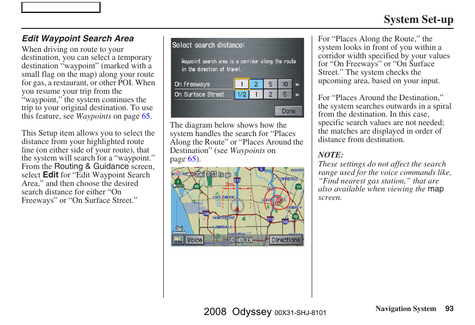 System set-up, 2008 odyssey | HONDA 2008 Odyssey Navigation User Manual | Page 93 / 148