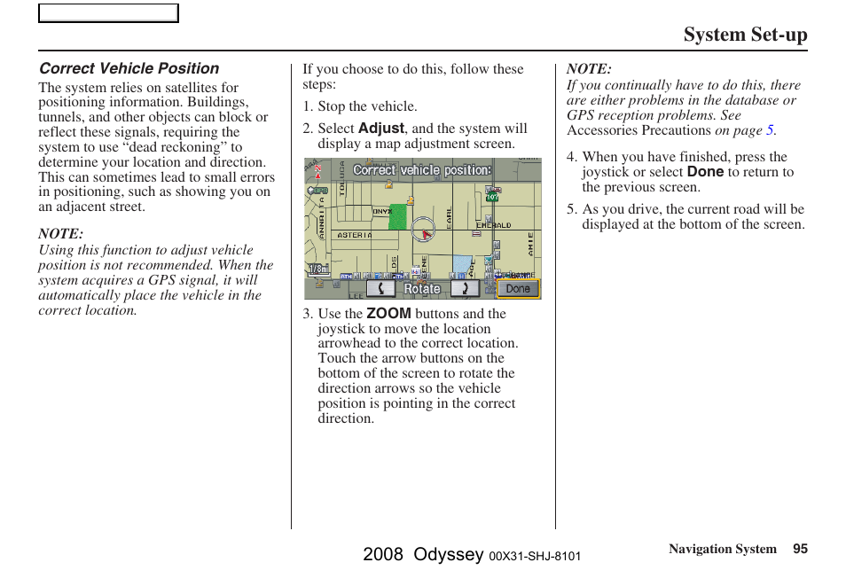 System set-up, 2008 odyssey | HONDA 2008 Odyssey Navigation User Manual | Page 95 / 148