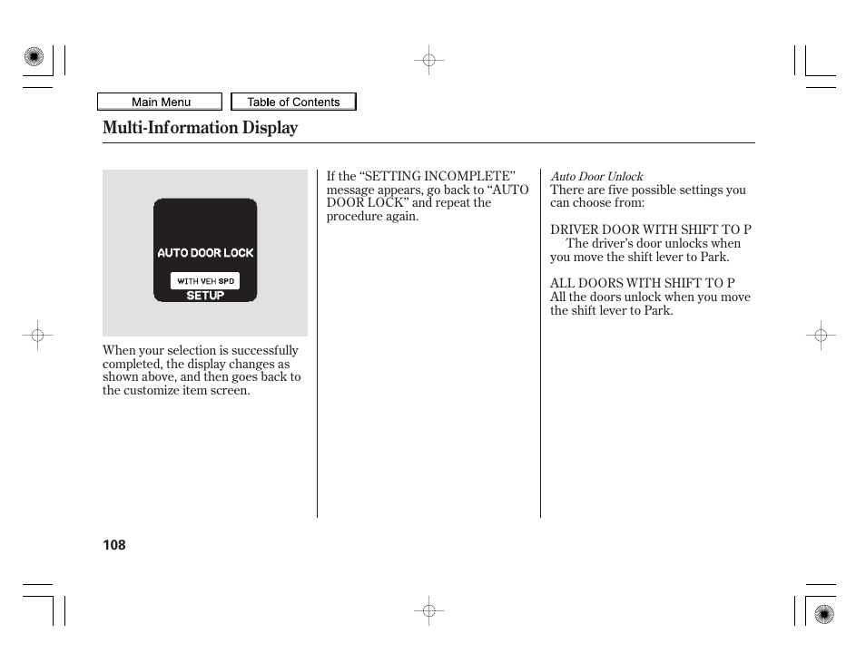 Multi-information display | HONDA 2010 Insight User Manual | Page 111 / 450