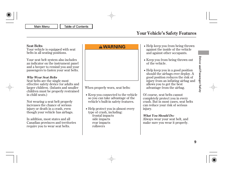 Your vehicle’s safety features, 2010 insight | HONDA 2010 Insight User Manual | Page 12 / 450