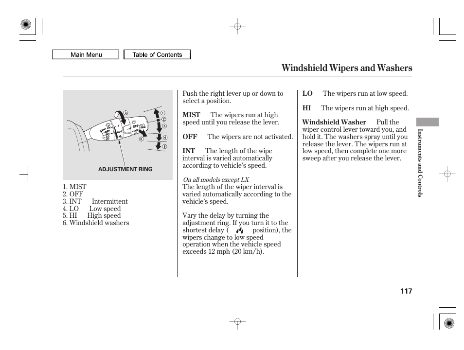 Windshield wipers and washers, 2010 insight | HONDA 2010 Insight User Manual | Page 120 / 450
