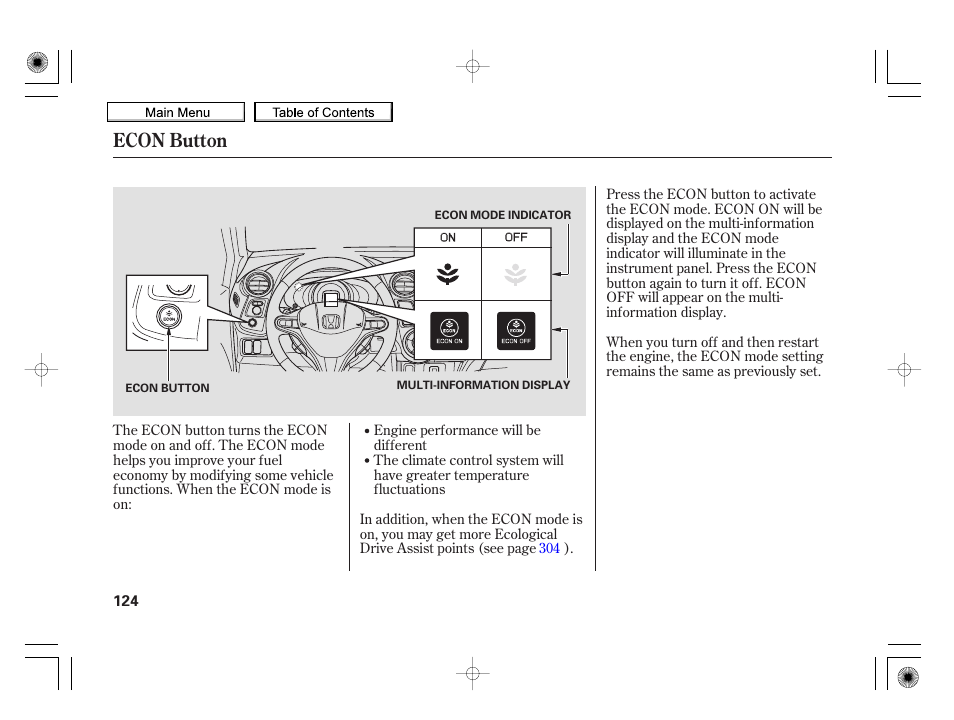 Econ button | HONDA 2010 Insight User Manual | Page 127 / 450