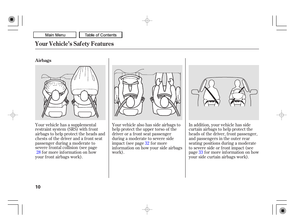 Your vehicle’s safety features | HONDA 2010 Insight User Manual | Page 13 / 450