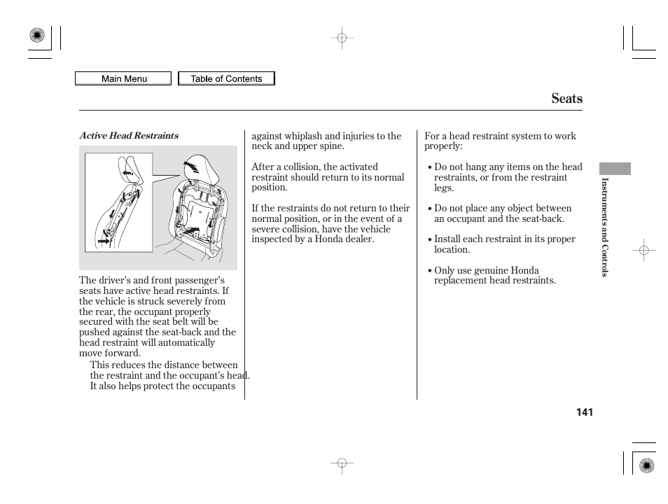 Seats, 2010 insight | HONDA 2010 Insight User Manual | Page 144 / 450