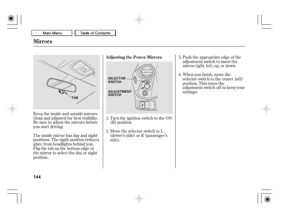 Mirrors | HONDA 2010 Insight User Manual | Page 147 / 450