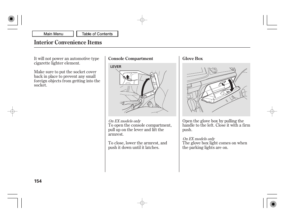 Interior convenience items | HONDA 2010 Insight User Manual | Page 157 / 450