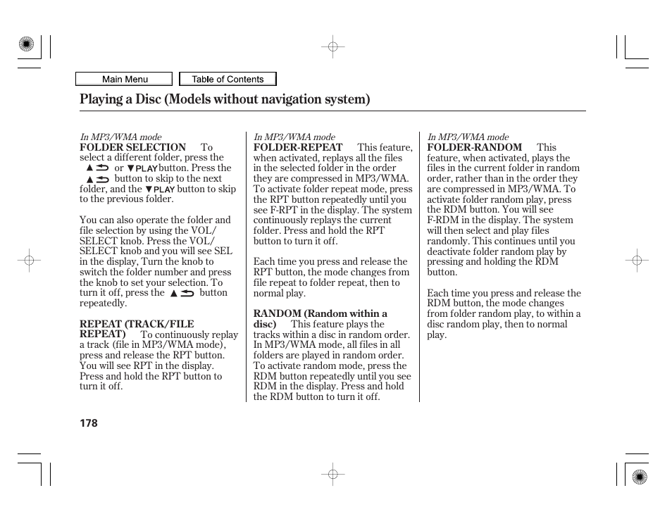 Playing a disc (models without navigation system) | HONDA 2010 Insight User Manual | Page 181 / 450