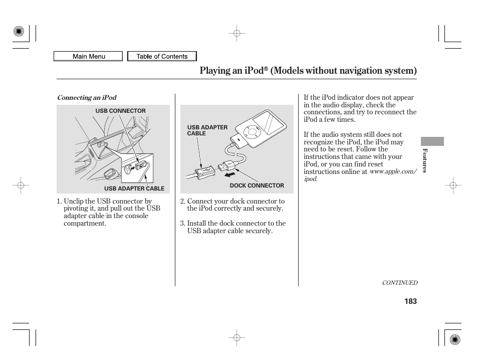 Playing an ipod (models without navigation system), 2010 insight | HONDA 2010 Insight User Manual | Page 186 / 450