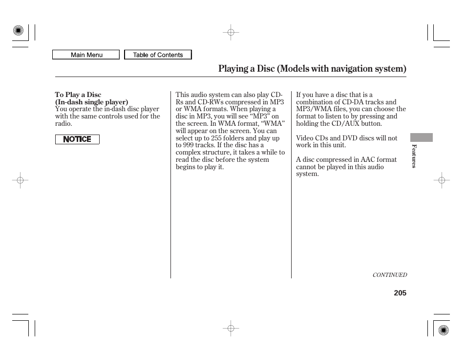 Playing a disc (models with navigation system) | HONDA 2010 Insight User Manual | Page 208 / 450