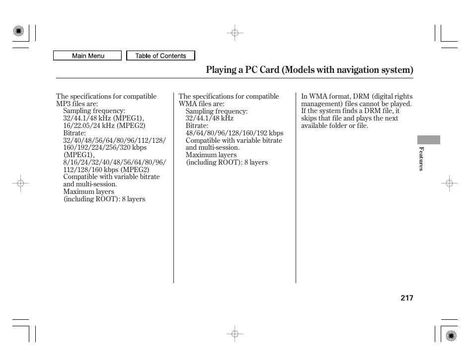 Playing a pc card (models with navigation system) | HONDA 2010 Insight User Manual | Page 220 / 450