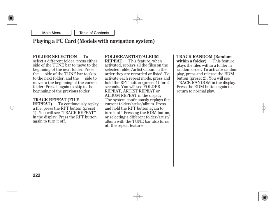 Playing a pc card (models with navigation system) | HONDA 2010 Insight User Manual | Page 225 / 450