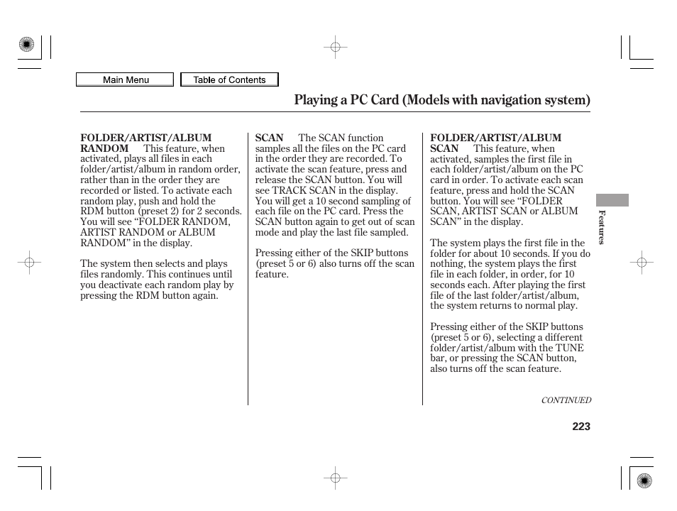 Playing a pc card (models with navigation system) | HONDA 2010 Insight User Manual | Page 226 / 450