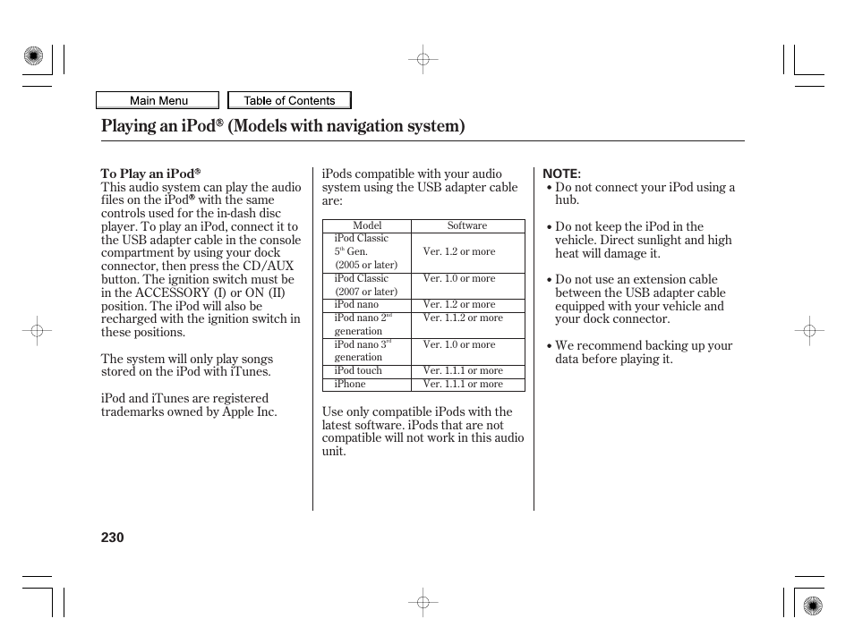 Playing an ipod (models with navigation system), 2010 insight | HONDA 2010 Insight User Manual | Page 233 / 450