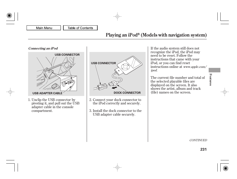 Playing an ipod (models with navigation system), 2010 insight | HONDA 2010 Insight User Manual | Page 234 / 450