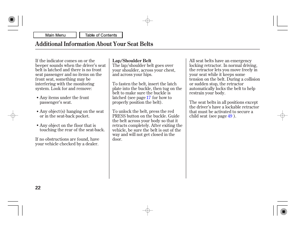 Additional information about your seat belts | HONDA 2010 Insight User Manual | Page 25 / 450