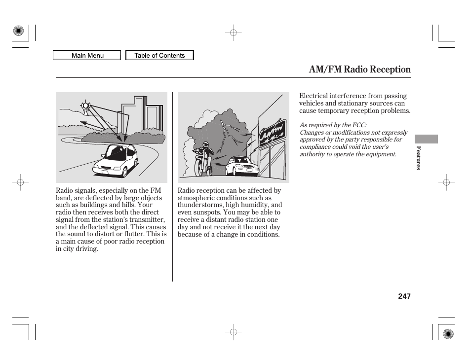 Am/fm radio reception | HONDA 2010 Insight User Manual | Page 250 / 450