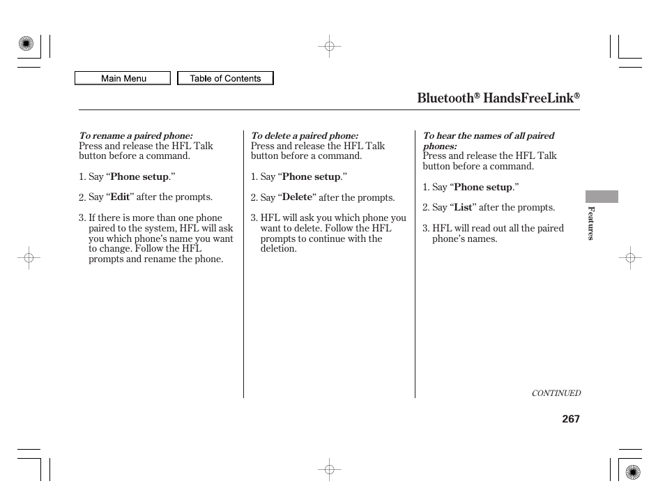 Bluetooth handsfreelink | HONDA 2010 Insight User Manual | Page 270 / 450